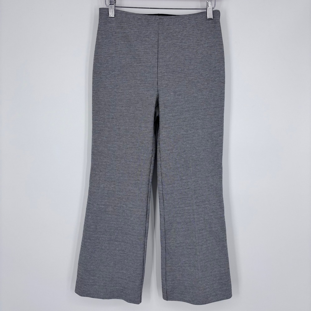 Theory Pull On Flare Leg Crop Trousers Womens S Grey Houndstooth Stretch Pants